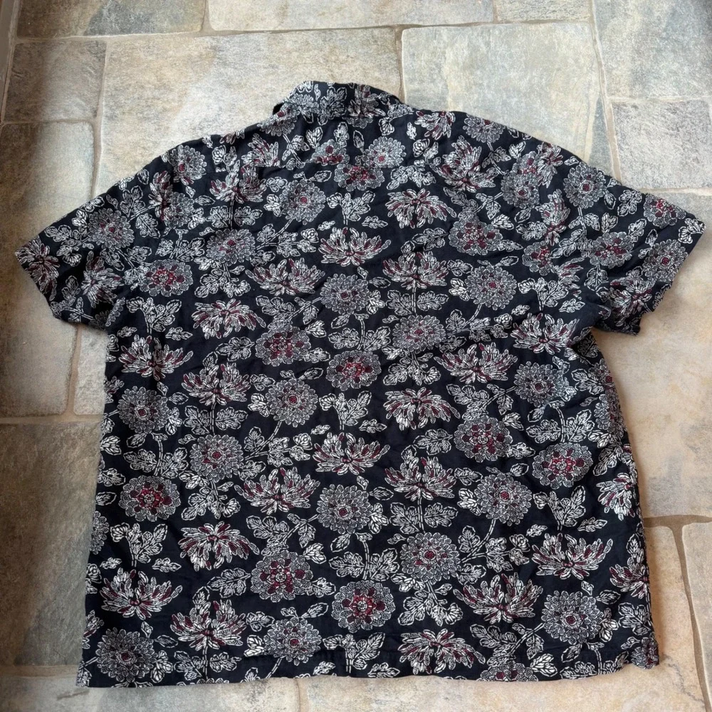 Banana Republic‎ XXL Slim Fit Navy Floral Linen Cotton Shirt Short Sleeve Button